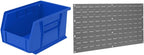 Akro-Mils 30237 AkroBins Plastic Storage Bin Hanging Stacking Containers, Blue, (12-Pack) & 30136 Louvered Steel Wall Panel Garage Organizer for Mounting AkroBin Storage Bins, Grey, (1-Pack)