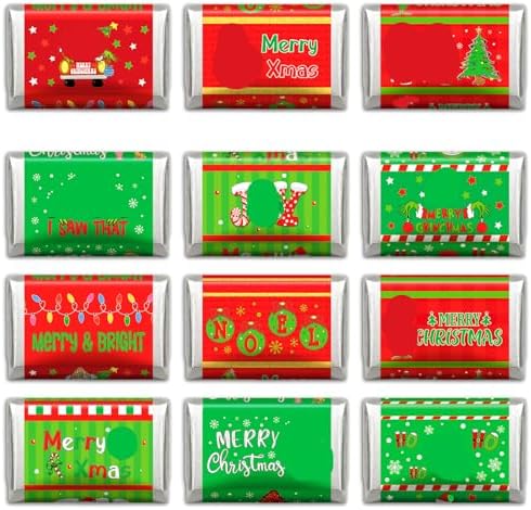 MOUNMDA 120 Pcs Christmas Candy Wrapper Stickers Xmas Candy Labels Red and Green Chocolates Bar Decoration for Christmas Party Supplies