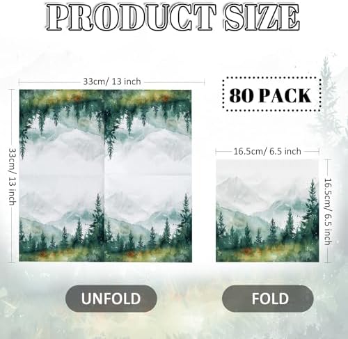 80 Pcs Forest-Themed Napkins - Decorative Woodland 6.5x6.5 Inch Disposable Paper Luncheon Napkins for Wedding, Birthday, Baby Shower, Theme Party, Bathroom Hand Towels