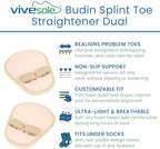 VIVEsole Budin Splint Toe Straightener (Pair) - Hammer Toe Corrector for Women, Men - Crooked Toe, Joint Realign Cushion Brace for Claw, Curled Toes - Metatarsal Support Loop Guard Alignment Wrap