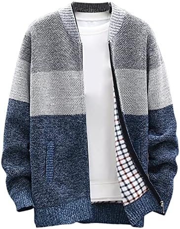 Men's Cardigan Sweaters Knitted Full Zip Collared Regular Fit Jacket Casual Color Block Baggy Winter Warm Coat