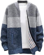 Men's Cardigan Sweaters Knitted Full Zip Collared Regular Fit Jacket Casual Color Block Baggy Winter Warm Coat