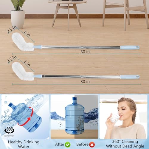 2-Pack 28’ Long Bottle Brush, 3 and 5 Gallon Bottle Cleaning Brush, Water Bottle Brush with Bendable Replacement Brush Head, Nylon Bristles and Stainless Steel Handle Bucket Cleaning Brush