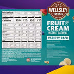 Wellsley Farms Fruit And Cream Instant Oatmeal 40 Pack Variety. (8x Banana, 12x Peach, 8x Blueberry, 12x Strawberry) Heart Healthy. No High Fructose Corn Syrup or Artificial Sweeteners.
