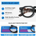JOLLYNOVA HD7 Reading Glasses RT95, Round Blue Light Blocking Readers, Lightweight, Spring Hinge, UV Protection