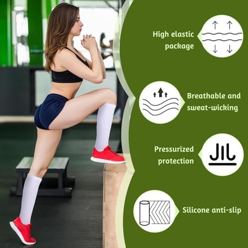 2 Pairs Calf Compression Sleeves Footless Compression Socks Non Slip Legs Sleeves for Running, Cycling, Shin Splints Support, Relieve Legs Pain, Travel, Sports, Work, Daily Wear