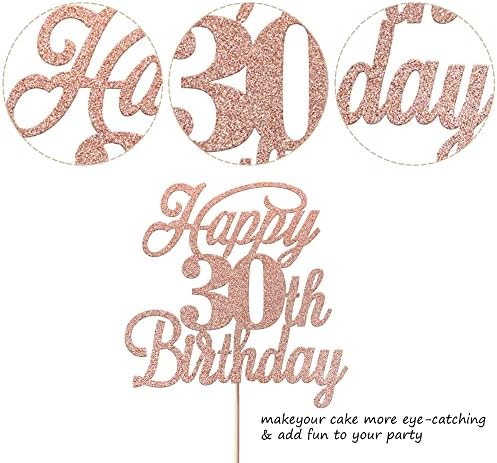 Rsstarxi 1 Pack Happy 30th Birthday Cake Topper Glitter 30 & Fabulous Cheers to 30 Years Old 30th Birthday Cake Pick for Celebrating 30th Birthday Anniversary Party Cake Decorations Supplies Rose Gold