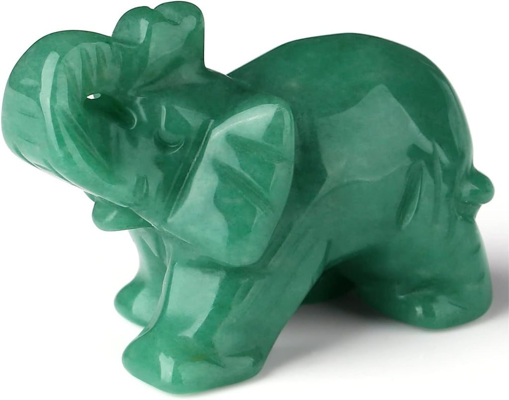 2" Green Aventurine Elephant Decor Healing Crystal Cute Polished Natural Stone Hand-Carved Sculpture Statue Figurines Gemstone Energy Hippie Home Room Office Desk Decoration Gifts for Women Men