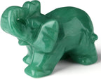 2" Green Aventurine Elephant Decor Healing Crystal Cute Polished Natural Stone Hand-Carved Sculpture Statue Figurines Gemstone Energy Hippie Home Room Office Desk Decoration Gifts for Women Men