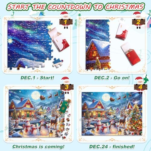 Jigsaw Puzzle Advent Calendar 2025 for Kids and Adults- 1008 Pieces Puzzle 24 Days Christmas Countdown Calendar Family Game Christmas Gifts for Kids Adults - Santa's Secret Village(27.56 x 19.68 Inch)