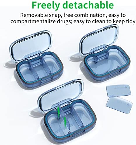 2 Pack 3 Compartment Small Pill Box, Moisture Proof Case, Travel Organizer for Pocket Purse, Daily Portable Medicine Vitamin Container, Fish Oil and Supplement Storage