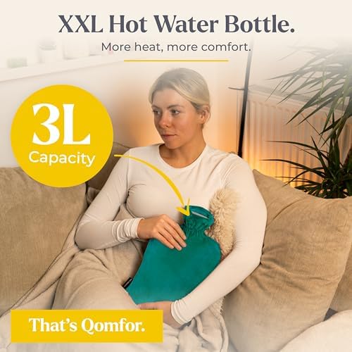 Hot Water Bottle - with Soft Premium Fleece Cover - Green Blue, 3L - Heating Pad for Menstrual Cramps & Period Comfort - Bed Foot Warmer - Hot & Cold Compress for Back, Stomach, Neck Pain Relief