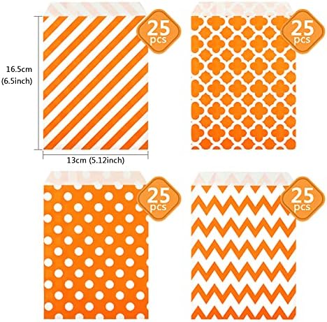 KESOTE 100 Pack Halloween Thanksgiving Small Paper Candy Bags for Goody Candy Cookie Buffet, Halloween Party Favor Bags, Orange