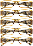 Eyekepper 5-Pack Spring Hinges Tiger Patterned Temples Rectangular Reading Glasses Readers Brown +2.5