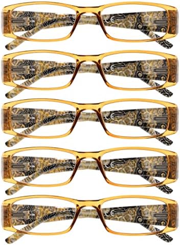 Eyekepper 5-Pack Spring Hinges Tiger Patterned Temples Rectangular Reading Glasses Readers Brown +2.75