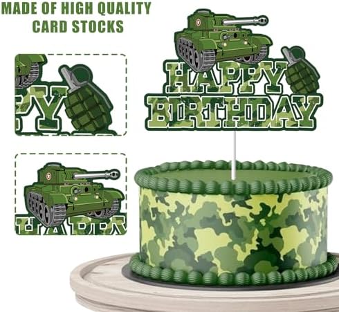 1 PC Camouflage Cake Topper Camo Green Happy Birthday Cake Decoration for Army Soldier Military Theme Baby Shower Supplies