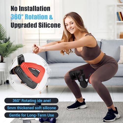 Inner Thigh Exerciser for Women, 15-80 LB Adjustable Resistance Thigh Trainer with Resistance Band(2PC), Thigh Workout Kegel Equipment for Pelvic Floor Muscle, Shaping, Yoga & Home Fitness