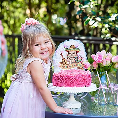 Little Muchacho Birthday Cake Topper - Boy Baby Shower - Gender Reveal Baby Muchacho On His Way - Glitter Sombrero Mexican Fiesta Party Decoration