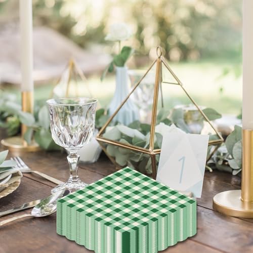 40 Pcs Green Gingham Paper Napkins,13x13 Inch Square Green and White Napkins Disposable - Soft Dinner Napkins for Picnic, Wedding, Party, Daily Use (6.5x6.5 Inch Folded)