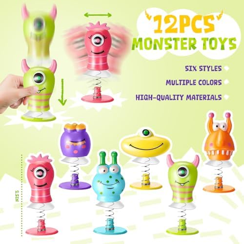 SNLN Monster Party Favors Birthday Supplies Gift Bags Finger Puppets Spring Launchers Toys Monster Big Eye Ring Slap Bracelets Tattoo Stickers Inc, Monsters Party Decorations Birthday Favors for Kids