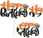 Ephlyn 1Pcs Happy Birthday Cake Topper Glitter Happy Birthday Cake Pick for Halloween Baby Shower Theme Anniversary Party Cake Decorations Supplies Black Orange