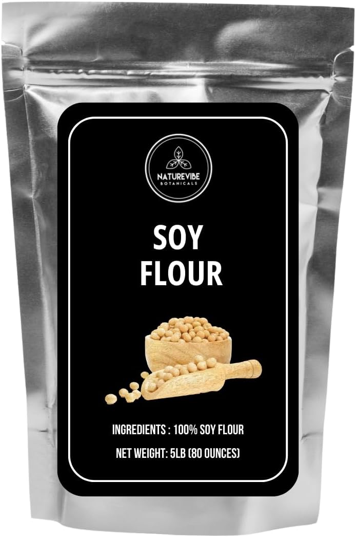 Naturevibe Botanicals Defatted Soy Flour 5 lb | High-Protein, Low-Fat Flour | Gluten-Free, Non-GMO | Perfect for Baking, Rotis, Breads, Smoothies, Protein Shakes & Plant-Based Cooking