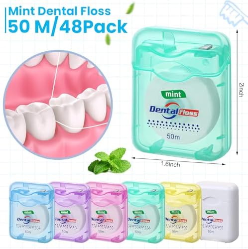 Geiserailie 72 Pack Dental Floss Bulk Mint Flavored 50m Each Travel Dental Floss Waxed Oral Care for Teeth and Gum Protection(Multicolor)