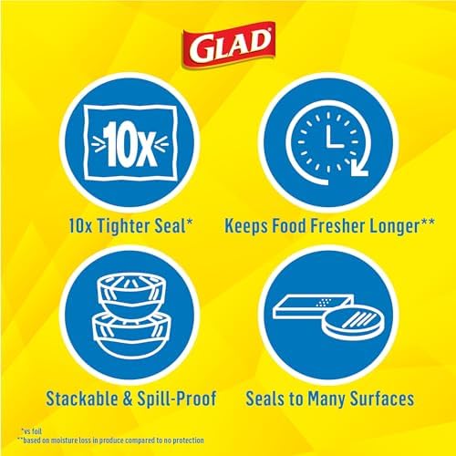 Glad Press'N Seal Plastic Food Wrap, 100 Square Foot Roll, Pack of 3, (Package May Vary)