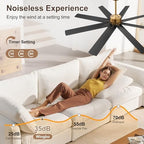 WINGBO 64 Inch Ceiling Fan without Light - 8 Plywood Blades, 6-Speed Reversible DC Motor, Noiseless Remote Control Ceiling Fan No Light for Bedroom Living Room Kitchen, Gold and Walnut/Black