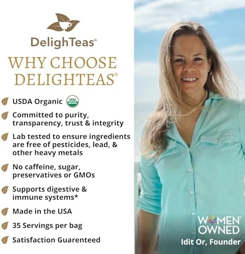 DelighTeas Organic Digest & Detox CCF Tea with Ginger | Ayurvedic Cumin, Coriander, Fennel, Ginger Loose Leaf Tea for Digestion | USDA Organic, Non-GMO, Caffeine Free, Sugar Free | 40 Servings, 3oz