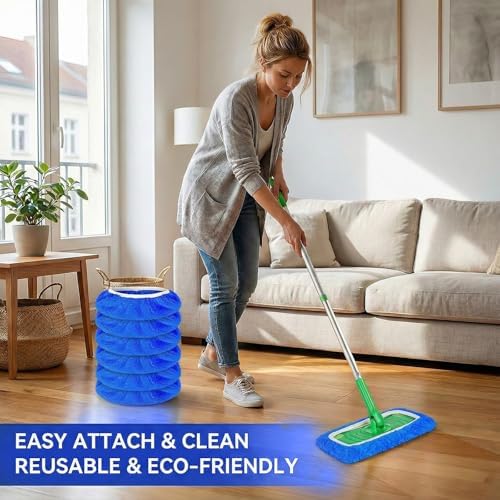 Microfiber Mop Pads Set 8PCS, Mop Head Compatible with Dry and Wet Floor Mopping pad Refills Cloths for Surface Wood Floor Cleaning, Blue
