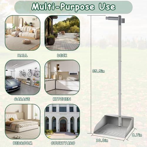 Metal Dust Pans with Long Handle,Heavy Duty Dust Pan with Handle,Upright Stand Up Dustpan with Dust Pan Teeth to Clean Hair for Home Kitchen Office Lobby Floor Garden