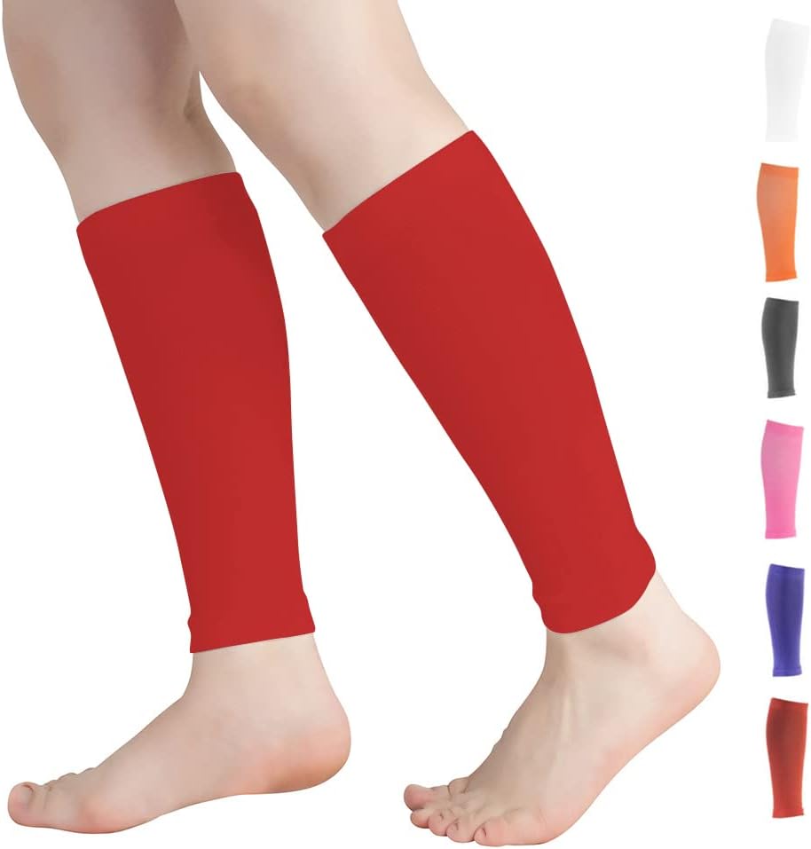 Calf Compression Sleeves for Men & Women (20-30mmhg) - Leg Compression Sleeve for Running, Cycling, Shin Splints Support, Relieve Legs Pain, Travel (One Pair)(Red,Large)