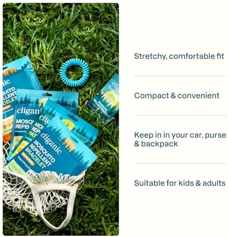 Cliganic 20 Pack Mosquito Repellent Bracelets for Adults & Kids (Neutral Colors) - Natural DEET-Free Bands, Individually Wrapped