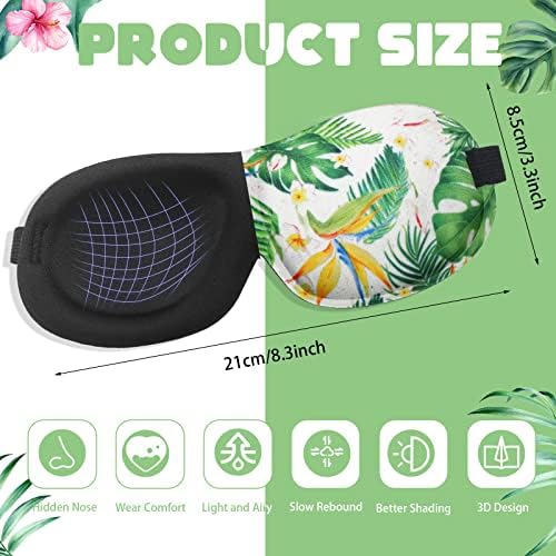 6 Pcs Hawaiian 3D Eye Mask - Contoured Floral Sleep Mask with Adjustable Straps for Women & Men - Blackout Sleeping Travel Nap Gift