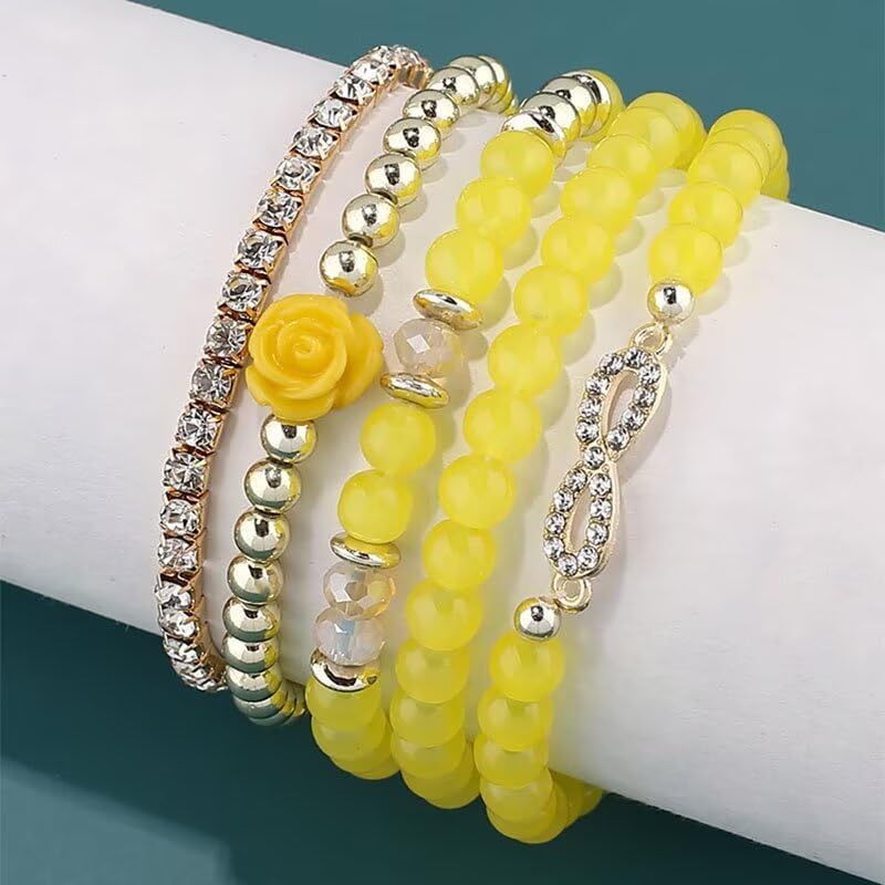 4 Pcs Cute Butterfly Charm Bracelets Set Gold Beaded Stackable Stretch Bracelets Bohemian Summer Jewelry Gifts for Women