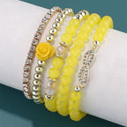 4 Pcs Cute Butterfly Charm Bracelets Set Gold Beaded Stackable Stretch Bracelets Bohemian Summer Jewelry Gifts for Women