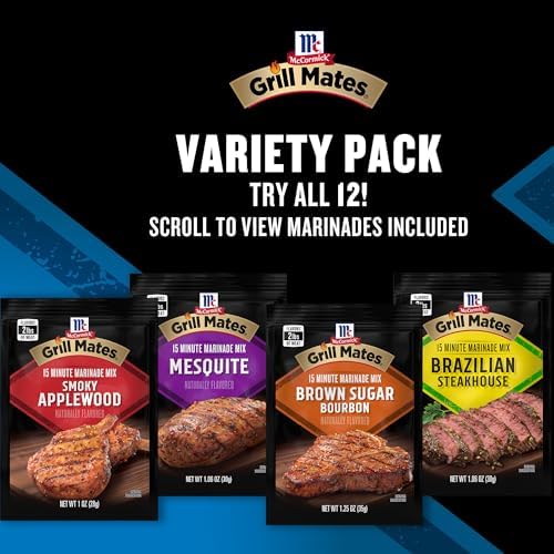 McCormick Grill Mates Marinade Mix Variety Pack, Includes 12 Marinade Mixes, Sweet, Smoky, Spicy, and Savory Flavors, For Chicken, Beef, Pork, Shrimp, Veggies, and More, 12.32 oz