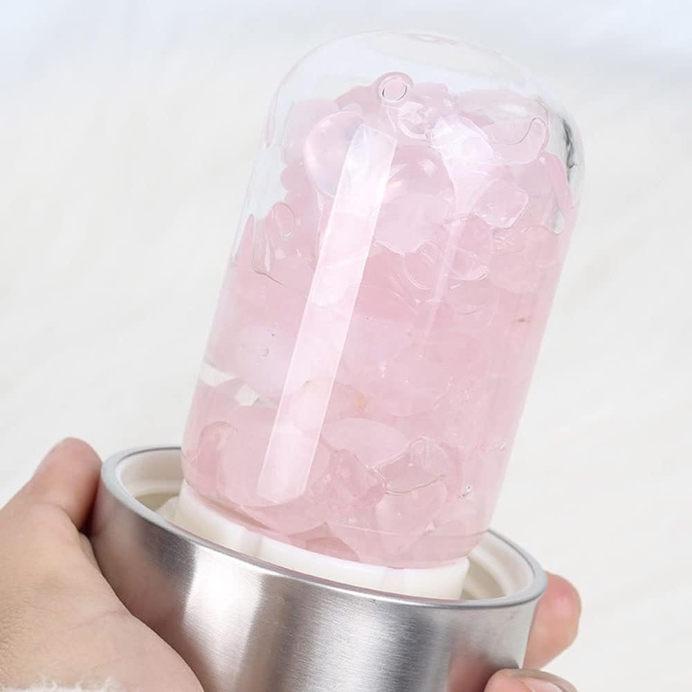 Natural Crystal Water Bottle Reusable Gem Water Bottle Crystal Energy Elixir Infused Water Bottle Quartz Crystal Wand Point Reiki Healing Crystal Glass Bottle 550Ml/18Oz