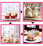 24 Pack Easter Bunny Ear Cupcake Toppers Glitter Easter Party Decorations Bunny Ear Cupcake Toppers Happy Birthday Cupcake Picks for Spring Birthday Baby Shower Party Supplies - Rabbit Lover