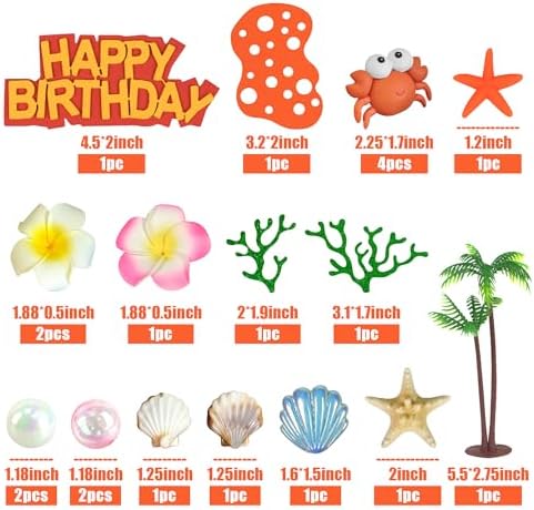 DRWATE Hawaii Cake Toppers Summer Cake Decorations Bubbles Crab Starfish Cake Toppers for Tropical Hawaiian Beach Luau Themed Party Supplies (Crab)