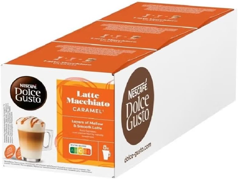 Nescafe Dolce Gusto Coffee Pods, Caramel Macchiato, 16 capsules, Pack of 3