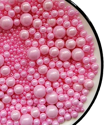 Homankit Edible Pink Pearl Sugar Sprinkles Candy Mixing Size Baking Cake Decorations Cupcake Toppers Cookie Decorating Wedding Party Valentine's Halloween Christmas Supplies 120g/ 4.23oz