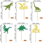 24 Pack Dinosaur Cupcake Toppers Glitter 3 Rex Roar Dinosaur Cupcake Picks Three Years Old Dino Theme Baby Shower Third Birthday Party Cake Decorations Supplies Gold