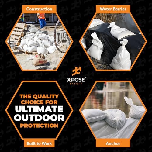Xpose Safety Heavy Duty Sand Bags with Tie Strings – Empty Woven Polypropylene Sandbags for Hurricane Flood Protection, 100 lb Capacity, 18" x 30", White, Pack of 20