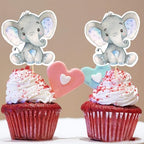 24Pcs Gender Reveal Cupcake Toppers Blue Elephant Cupcake Picks for Elephant Theme Baby Shower Kids Boy or Girl Birthday Party Decorations Supplies