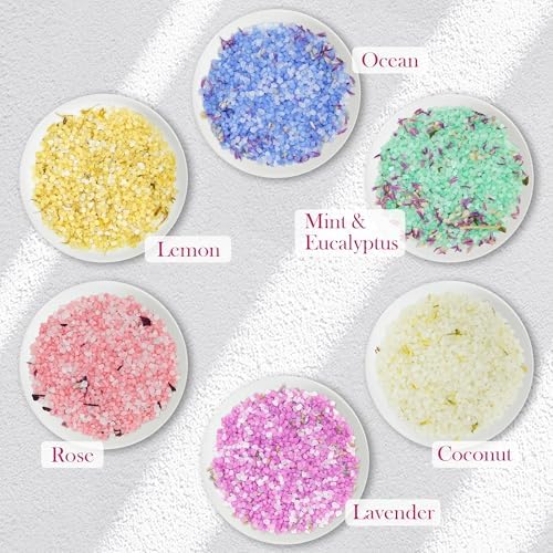 Bath Salts, Gift Set, Bath Salts for Women Relaxing, Mother's Day Birthday Gifts for Self Care, Individual Packets with Pure Natural Sea Salt, Minerals and Dried Flower, Spa Bath & Foot Soak, 6 Scents