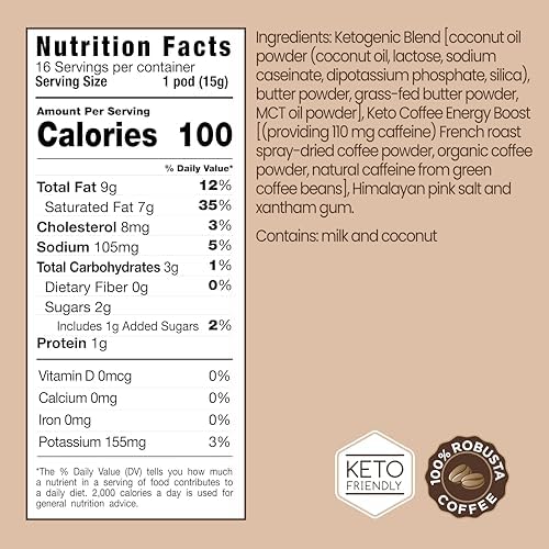 Rapidfire Original Flavor High Performance Keto Coffee Pods, Supports Energy & Metabolism, Single Serve K Cup, Brown, 16 Count