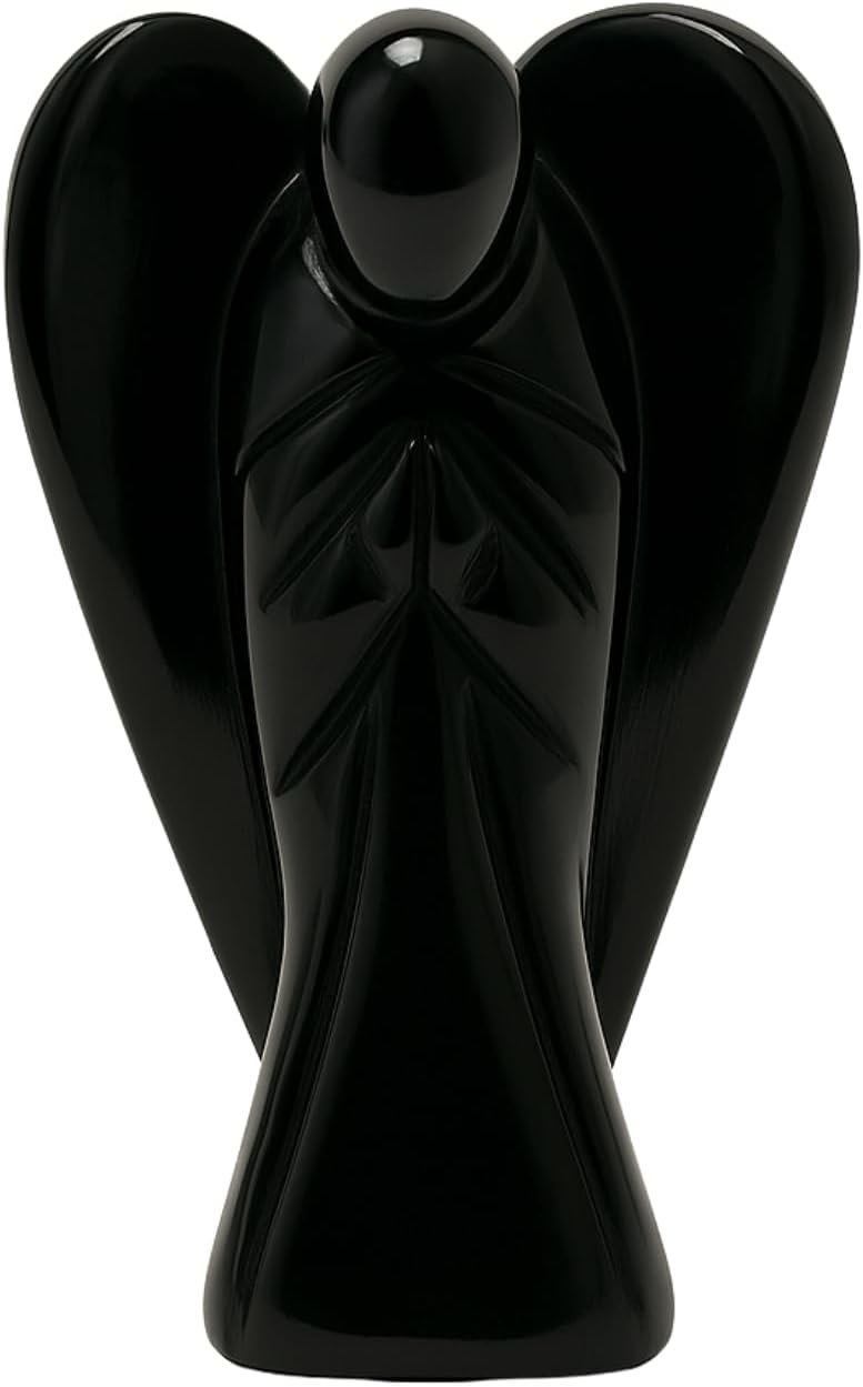 Black Obsidian Angel Statue – 2" Beautiful Gemstone Guardian Angel – Natural Crystal Angel – Hand-Carved Angel Charms for Protection, Wealth, Luck, and Positive Energy – Angel Figurines Decor