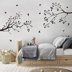 Runtoo Tree Branch Wall Art Decals Black Birds Leaves Wall Stickers for Bedroom Living Room Nursery Wall Decor